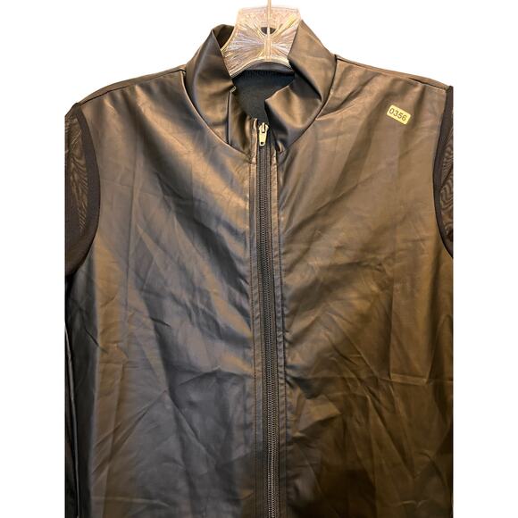 Black Faux Leather Bodysuit Chiffon Sleeve Zip Front Small - Picture 7 of 7